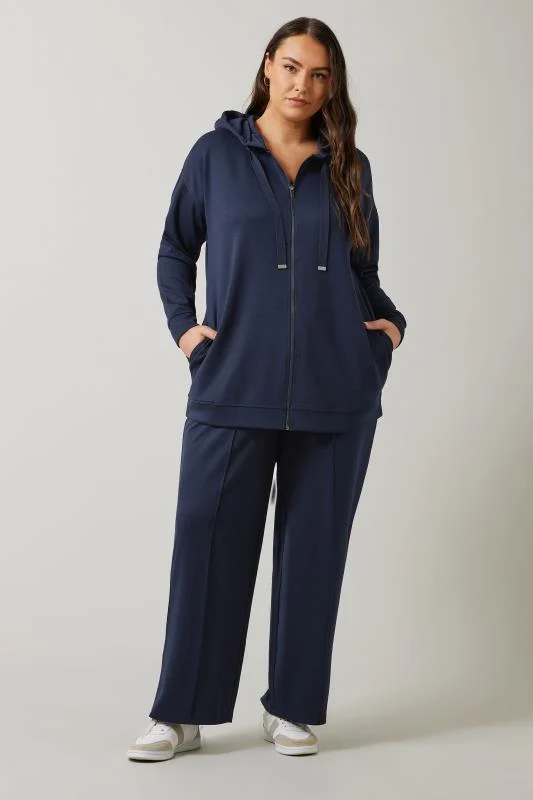 Evans EVANS Curve Navy Blue Luxe Zip Through Hoodie
