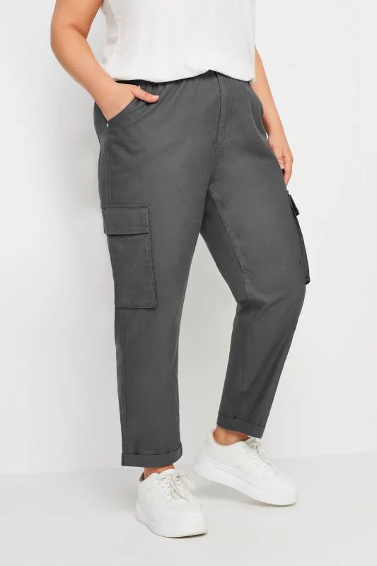 Yours YOURS Curve Charcoal Grey Paperbag Utility Trousers