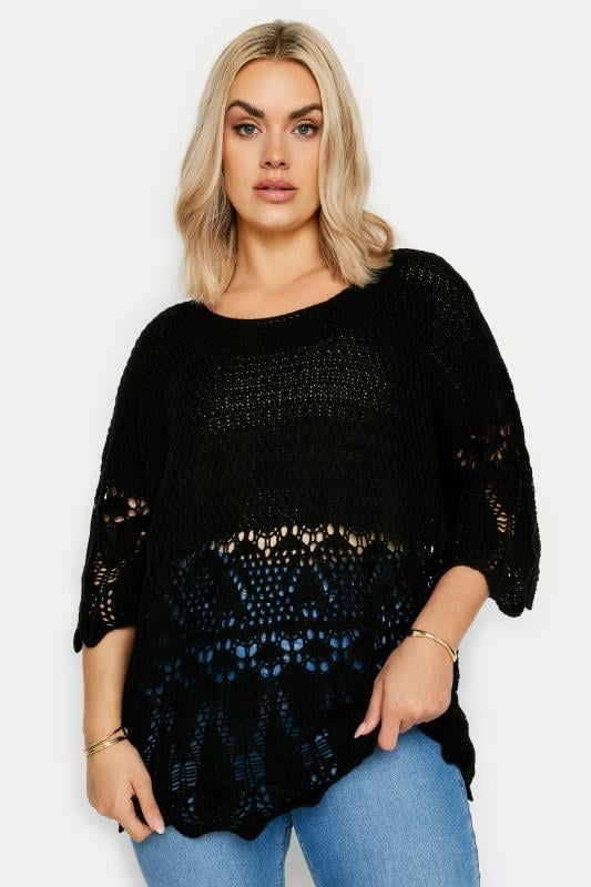Yours YOURS Curve Black Crochet Detail Jumper
