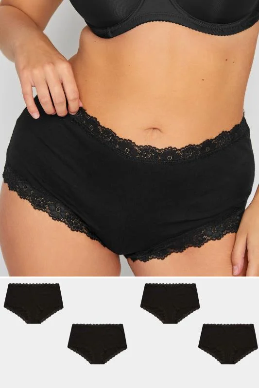 Yours YOURS 4 PACK Curve Black Lace Trim High Waisted Shorts
