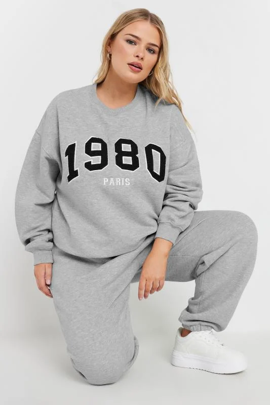 Yours YOURS Curve Light Grey '1980' Slogan Sweatshirt