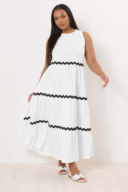 Yours YOURS Curve White Contrast Swirl Tiered Maxi Dress