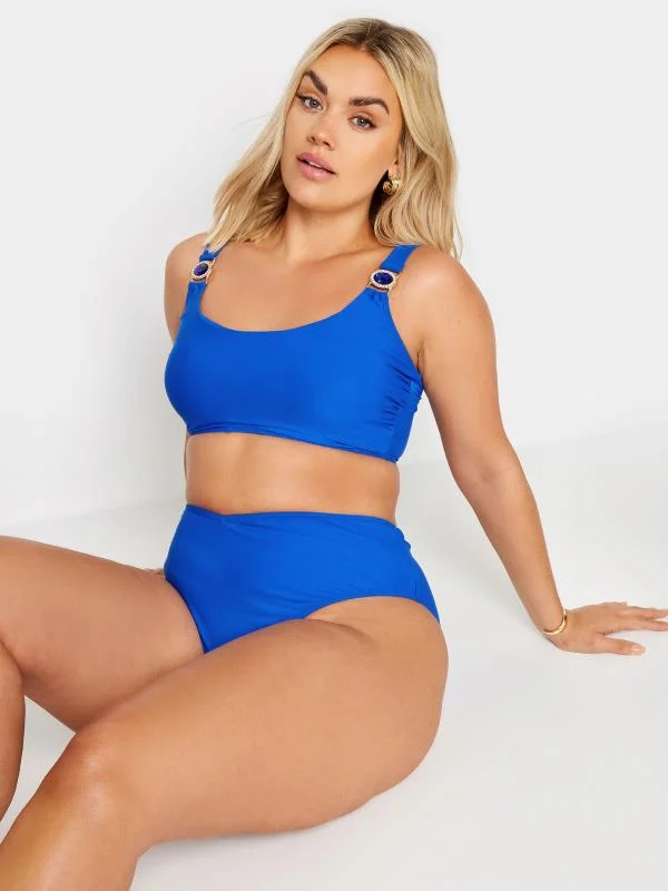Yours YOURS Curve Blue Jewel Strap Bikini Top