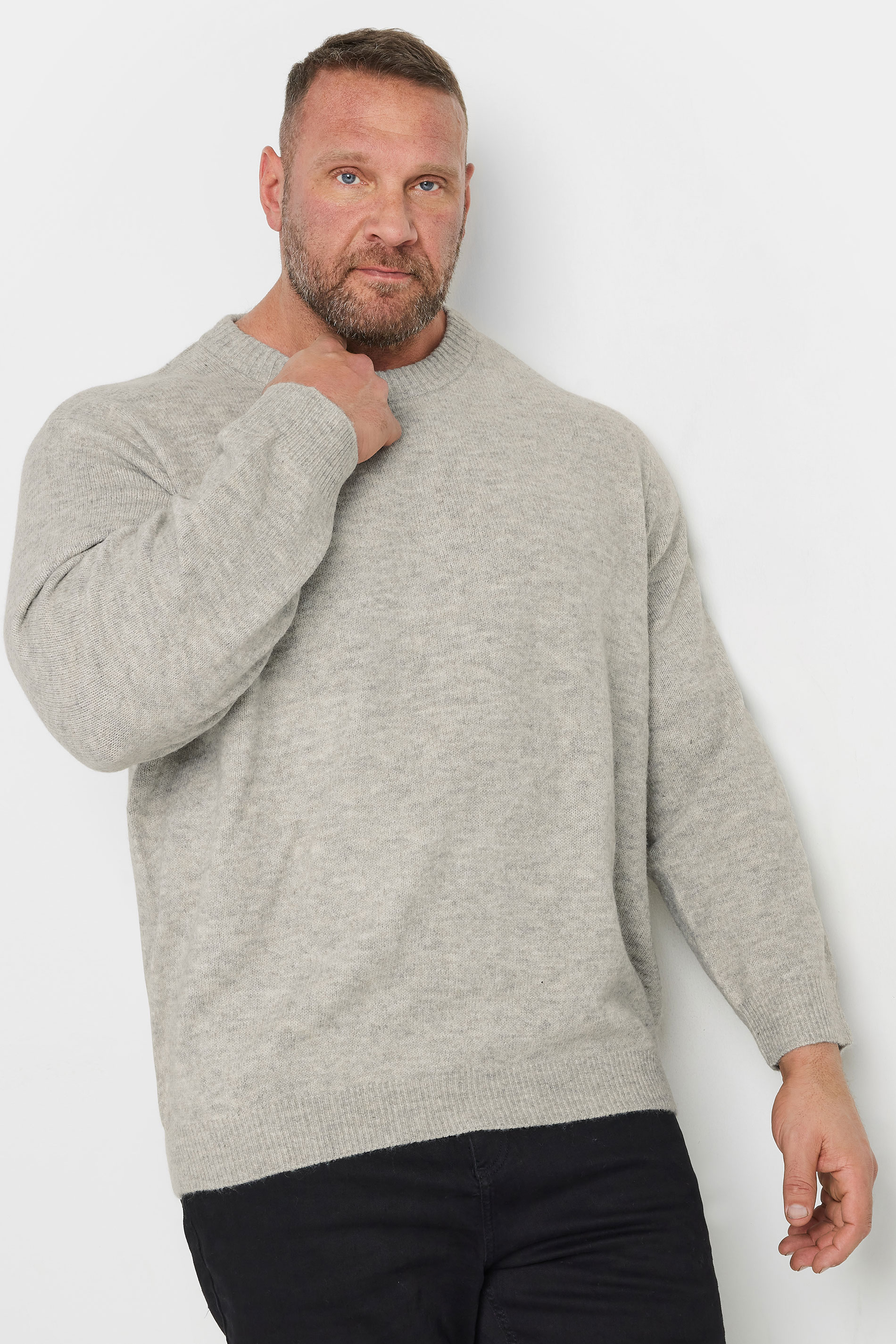 Jack & Jones JACK & JONES Big & Tall Light Grey Crew Neck Jumper