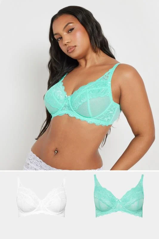Yours YOURS 2 PACK Curve Blue & White Lace Underwired Mesh Bras