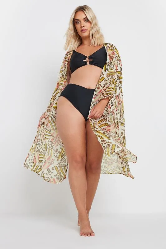 Yours YOURS Curve Natural Brown Mixed Print Beach Shirt