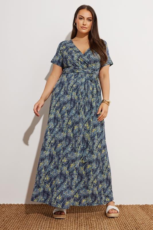 Yours YOURS Curve Navy Blue Abstract Wrap Maxi Dress
