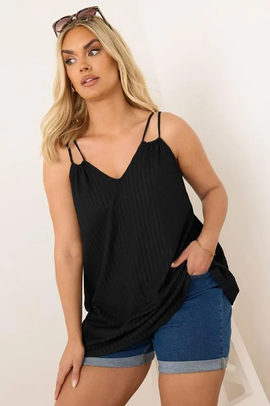 Yours YOURS Curve Black Textured Double Strap Cami Top