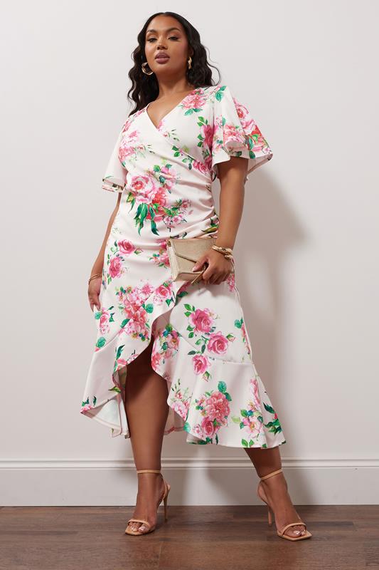 Yours London YOURS LONDON Curve Pink Floral Print Ruched Midi Dress