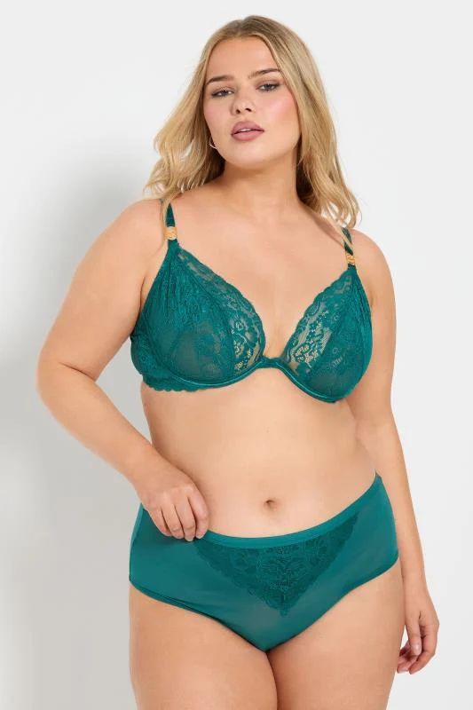 Yours YOURS Curve Green Lace Underwired Plunge Bra