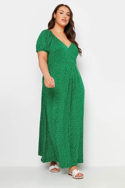 Yours YOURS Curve Green Polka Dot Print Wrap Dress