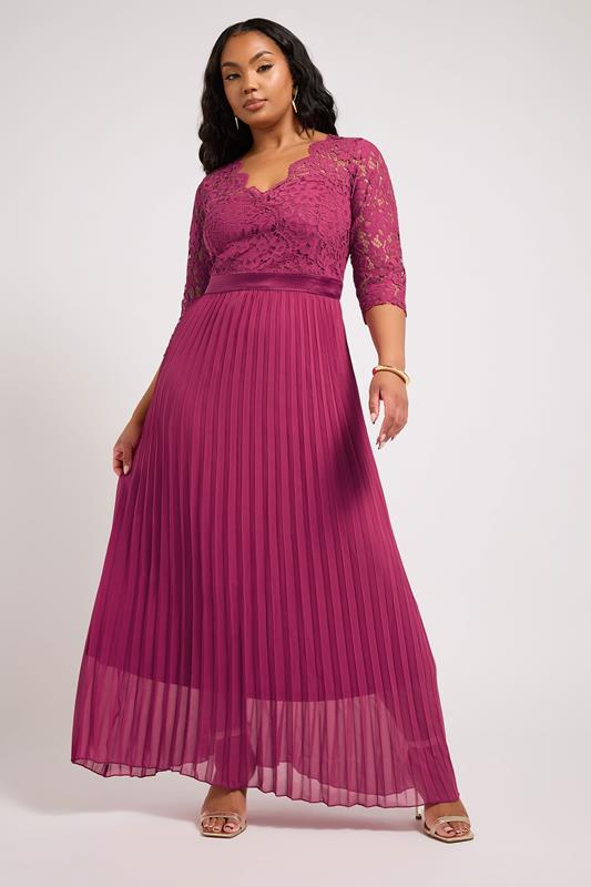 Yours London YOURS LONDON Curve Pink Lace Wrap Pleated Maxi Dress