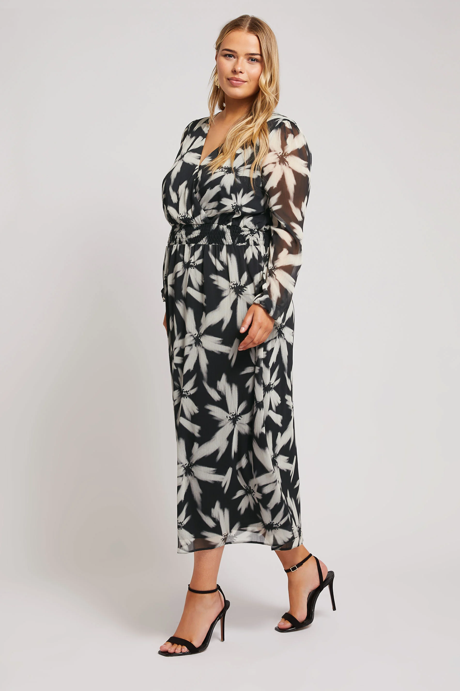 Yours London YOURS LONDON Curve Black Blurred Floral Print Maxi Wrap Dress