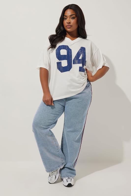 Limited Collection LIMITED COLLECTION Curve Blue Side Stripe Wide Leg Jeans
