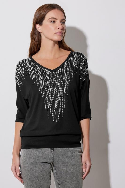Star by Julien Macdonald STAR Black Embellished Neckline Top