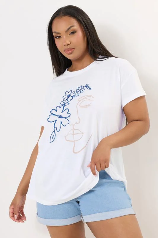Yours YOURS Curve White Floral Embroidered T-Shirt