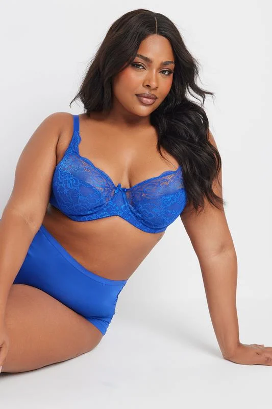 Yours YOURS Cobalt Blue Stretch Lace Non-Padded Underwired Balcony Bra