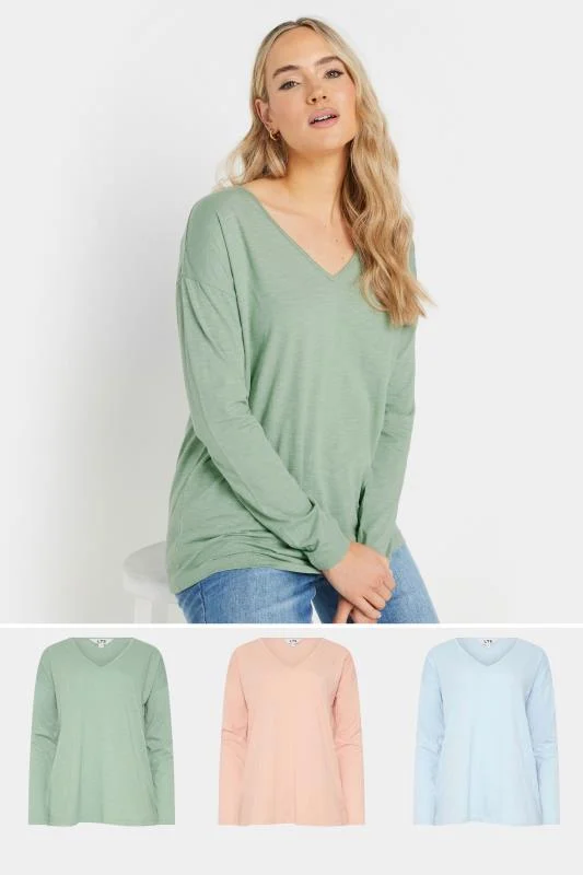 LTS LTS Tall 3 PACK Sage Green, Blue & Pink V-Neck T-Shirts