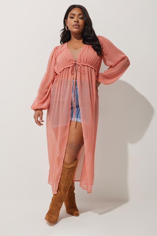 Limited Collection LIMITED COLLECTION Curve Orange Chiffon Long Sleeve Kimono
