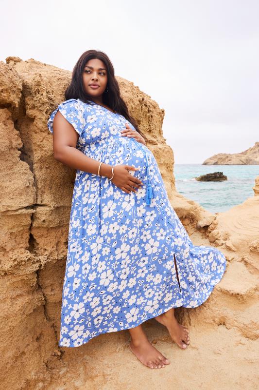 Bump It Up BUMP IT UP MATERNITY Curve Blue Floral Print Maxi Dress