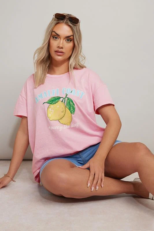 Yours YOURS Curve Pink 'Amalfi Coast' Slogan T-Shirt