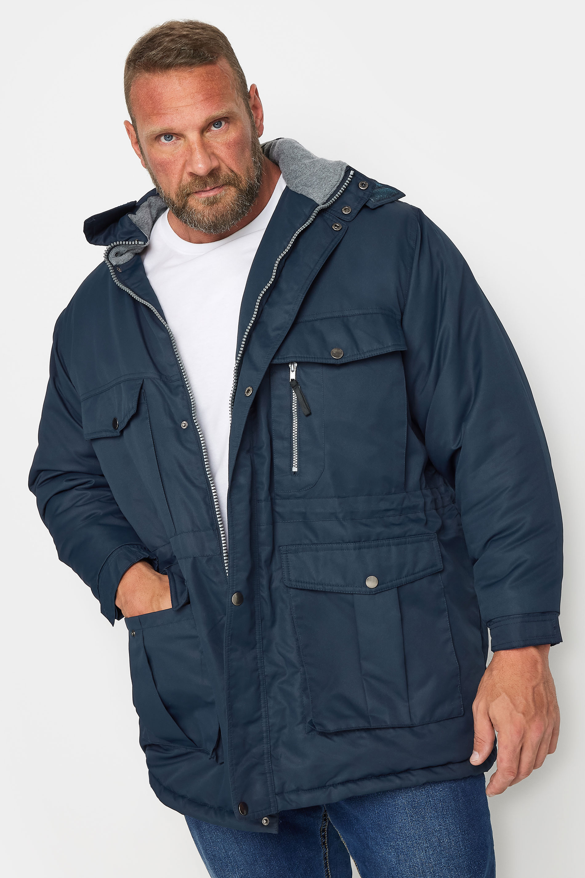 BadRhino BadRhino Big & Tall Navy Blue Fleece Lined Hooded Coat