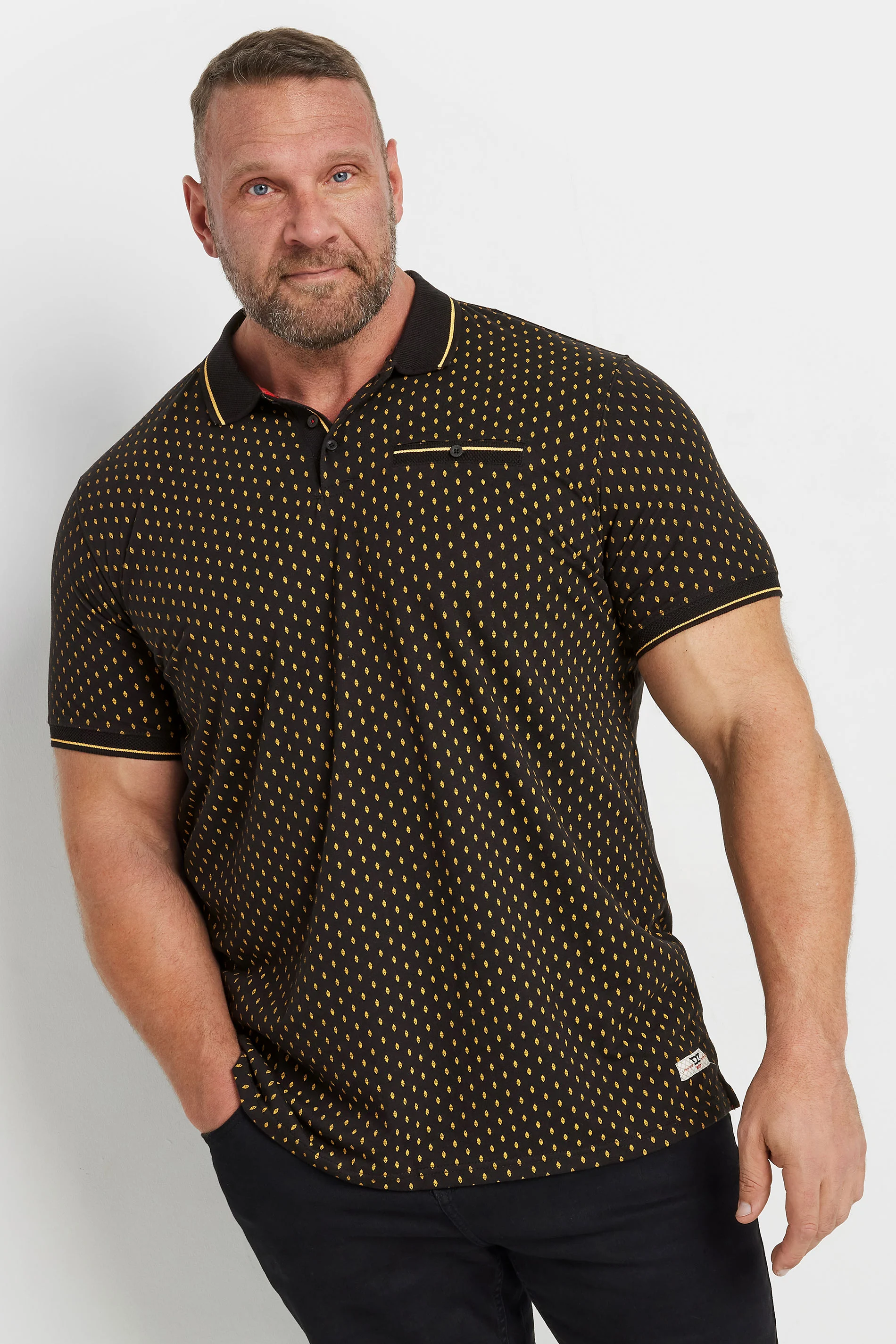 D555 D555 Big & Tall Black Jersey Jacquard Polo Shirt