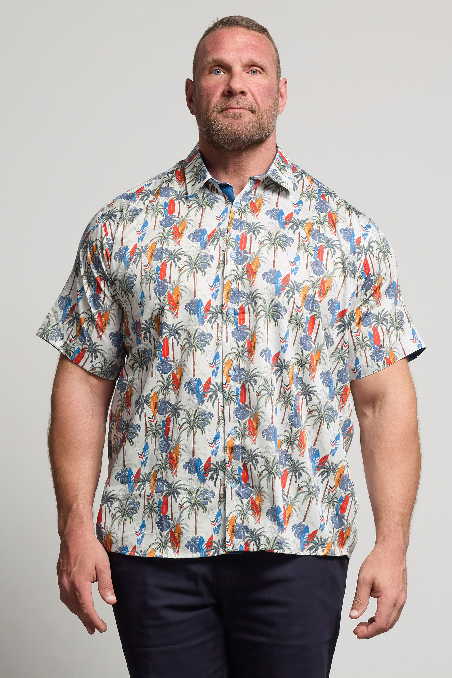 Kam KAM Big & Tall White Palm Tree & Surf Print Shirt