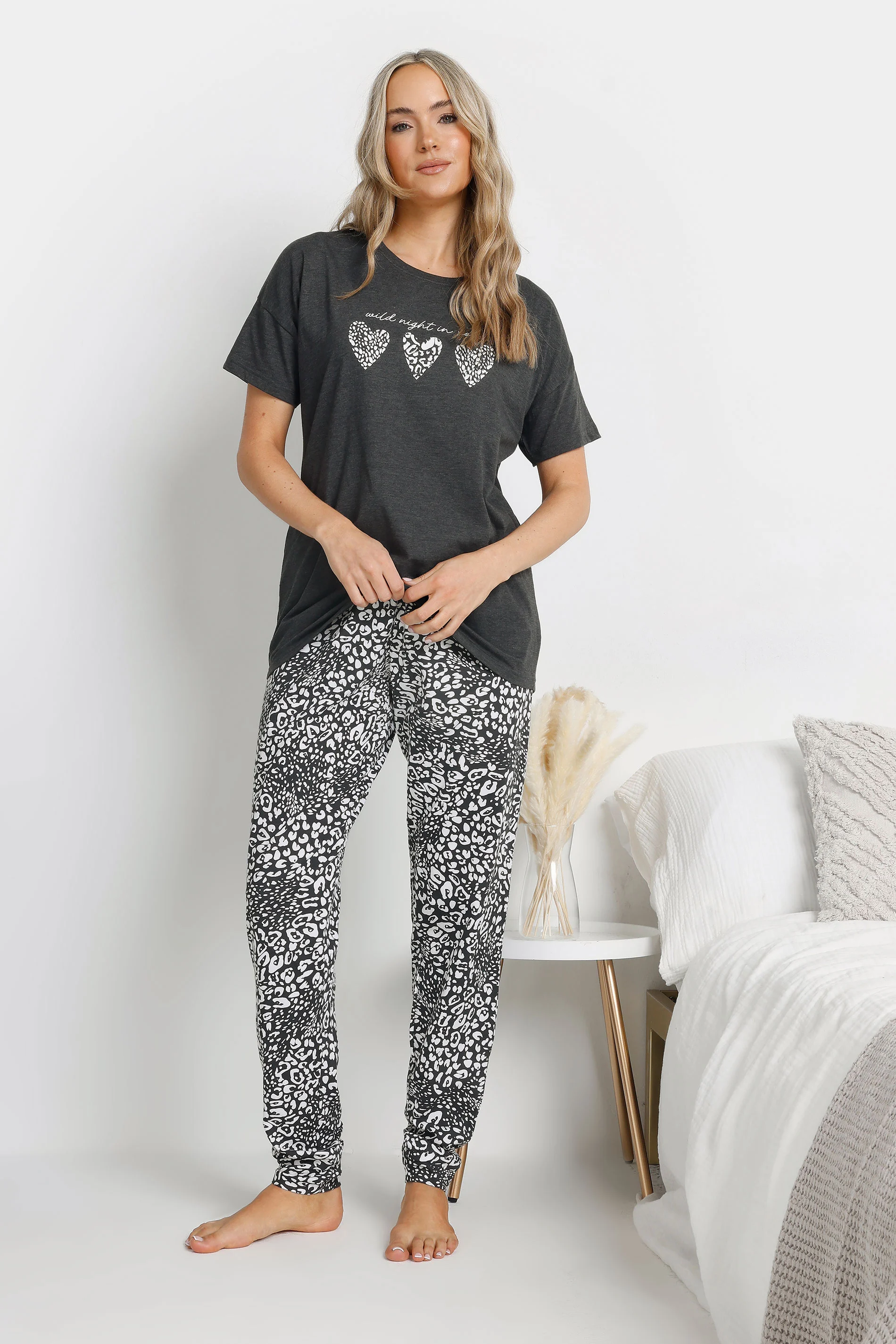 LTS LTS Tall Charcoal Grey Animal 'Wild Night In' Pyjama Set