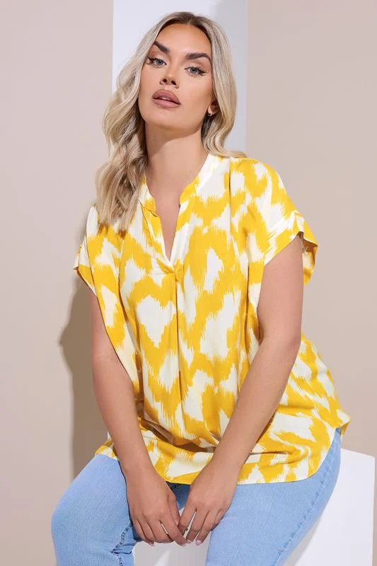 Yours YOURS Curve Yellow Abstract Notch Neck Blouse
