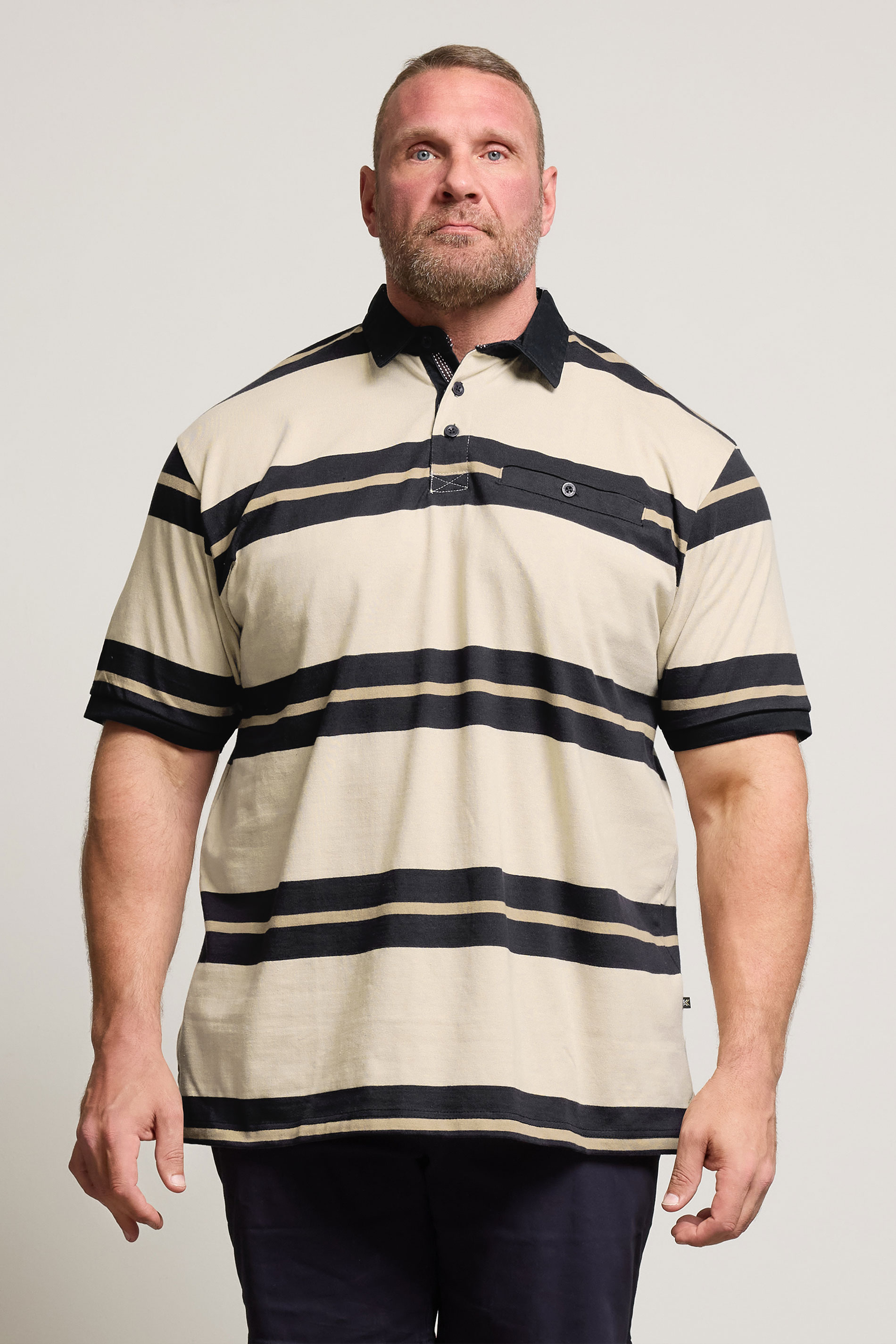 Kam KAM Stone Brown Striped Short Sleeve Rugby Polo Shirt