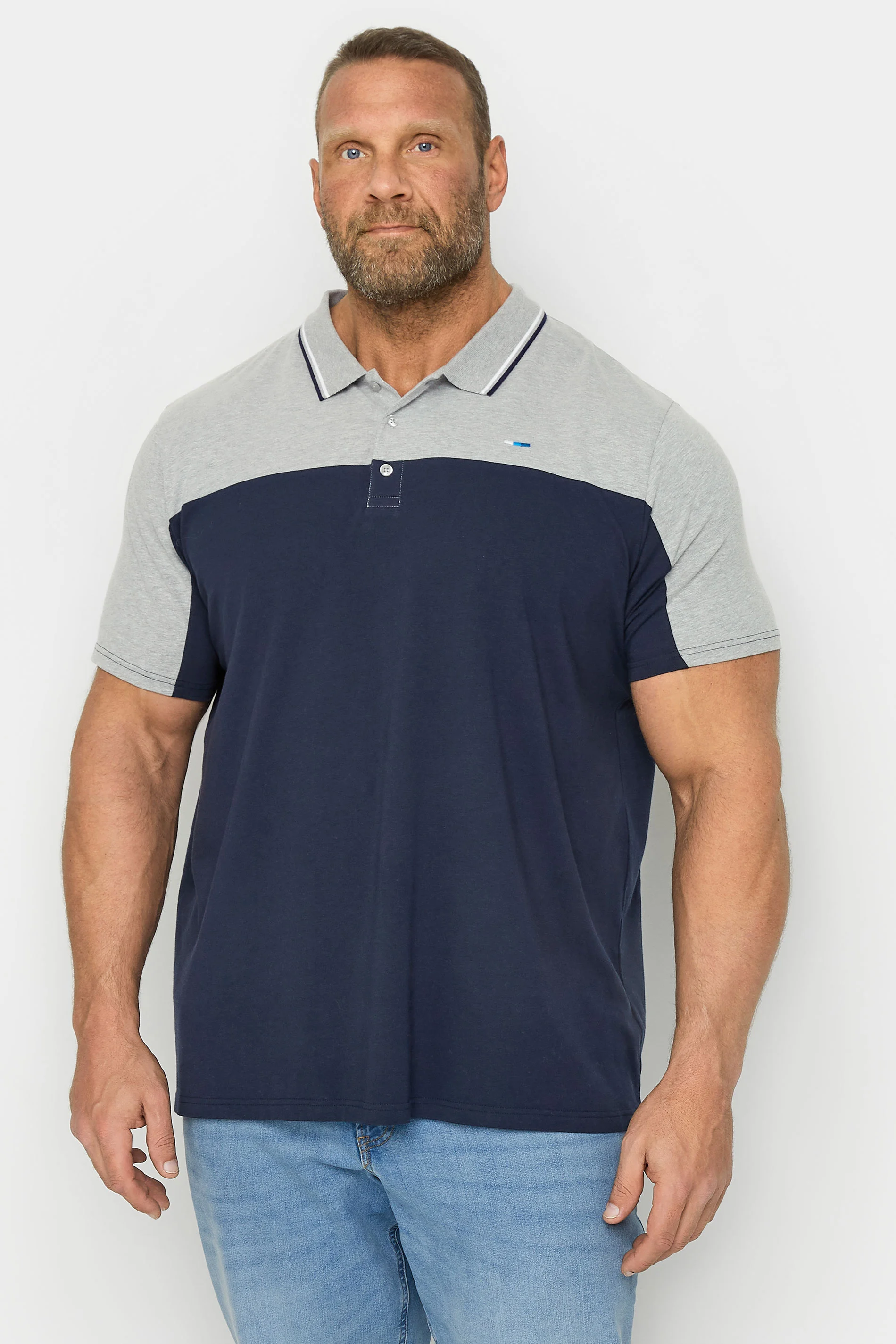 BadRhino BadRhino Big & Tall Navy Blue & Grey Cut & Sew Jersey Polo Shirt