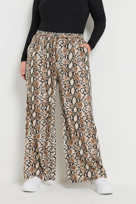 Yours YOURS Curve Brown Snake Print Wide Leg Trousers