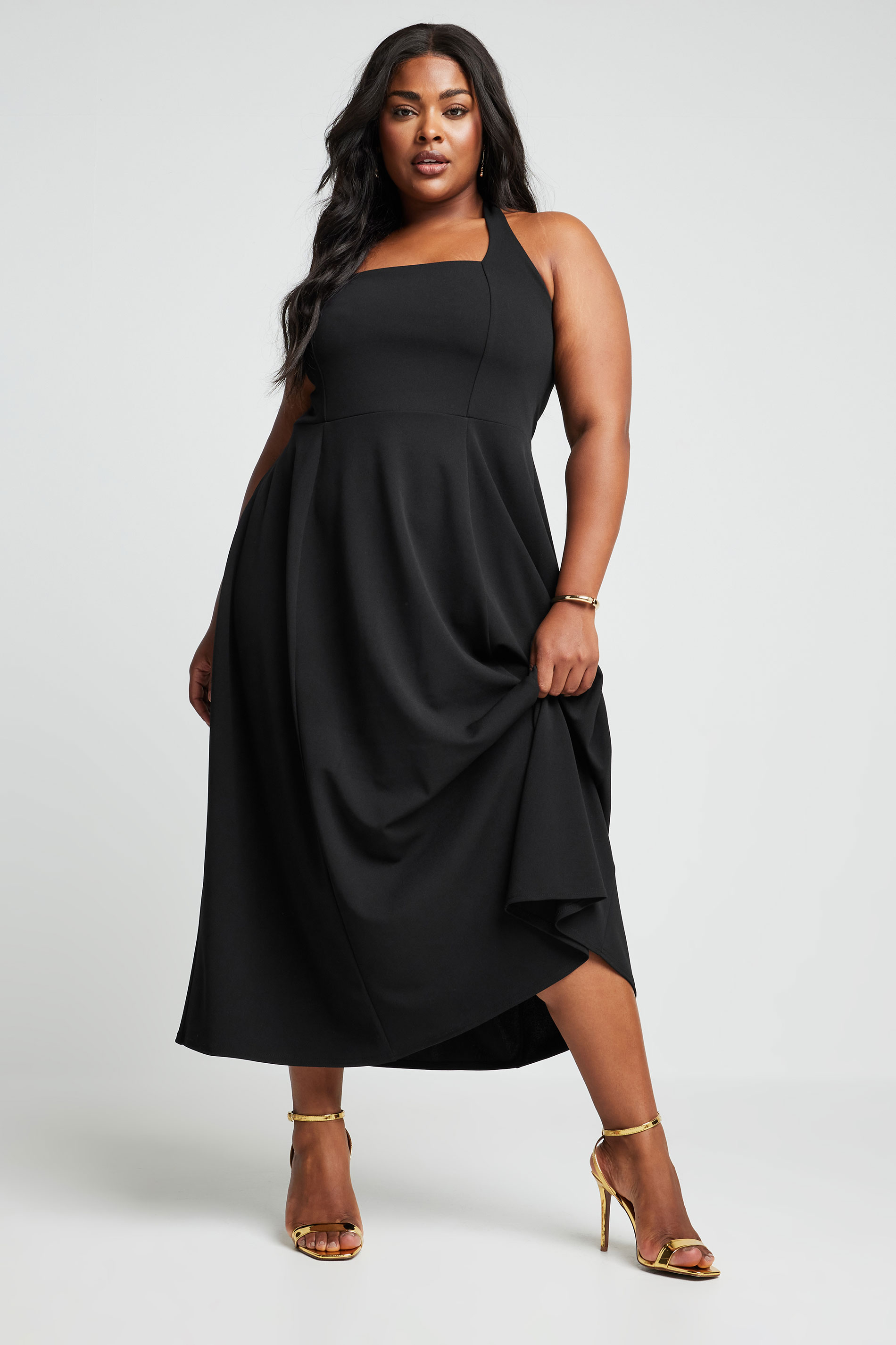 Yours YOURS Curve Black Halter Neck Midaxi Dress