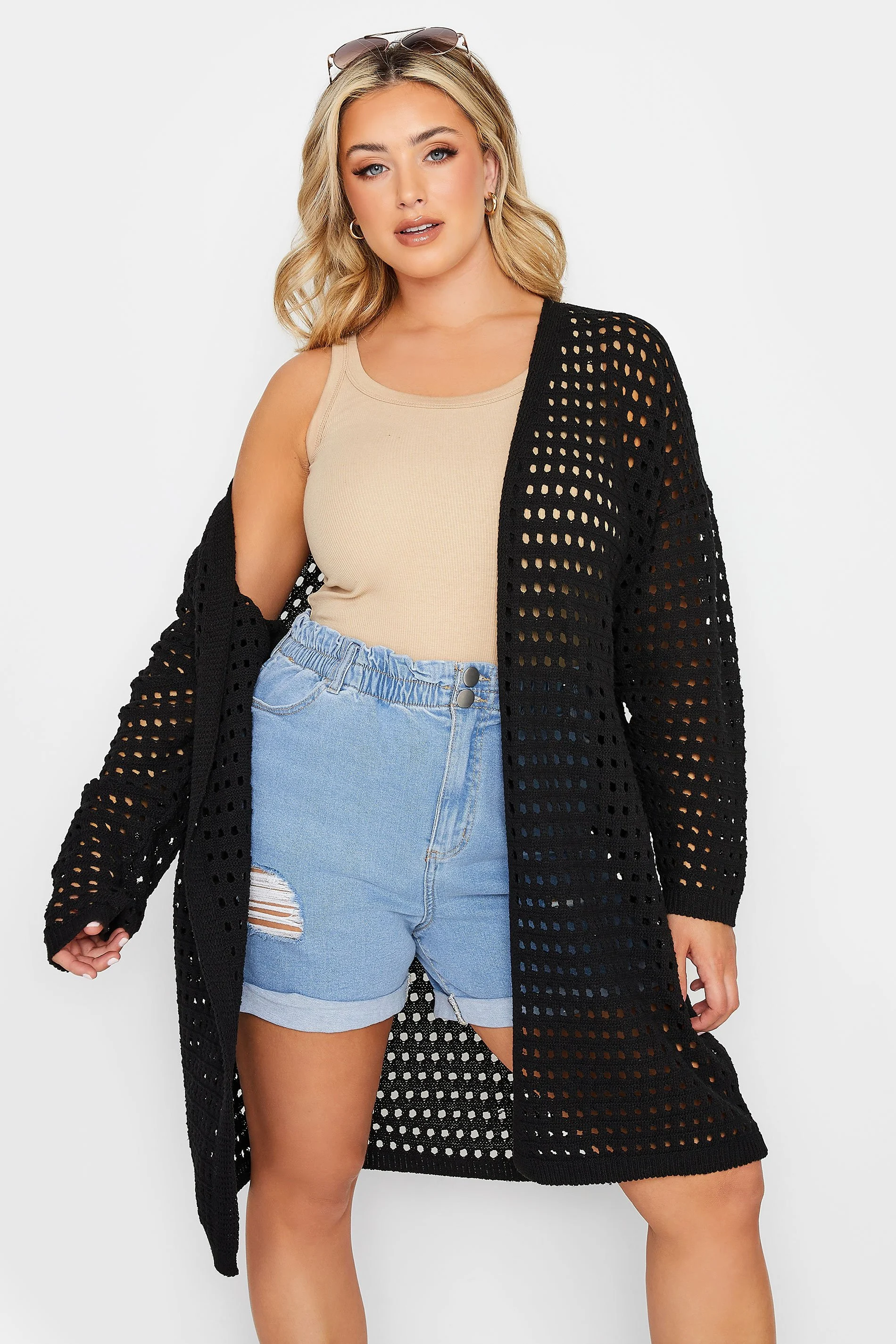 Yours YOURS Curve Black Crochet Cardigan