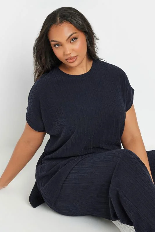Yours YOURS Curve Navy Blue Knitted Wide Leg Trousers