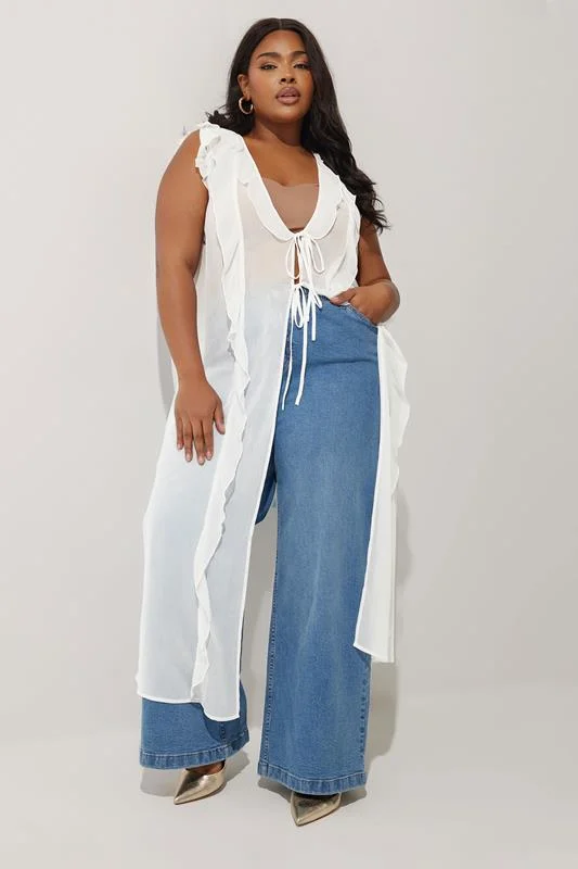 Limited Collection LIMITED COLLECTION Curve White Chiffon Frill Kimono