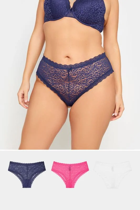 Yours YOURS Curve 3 PACK Navy Blue & Pink Leopard Print Brazilian Briefs