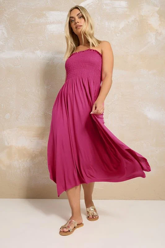 Yours YOURS Curve Pink Shirred Bandeau Midi Dress