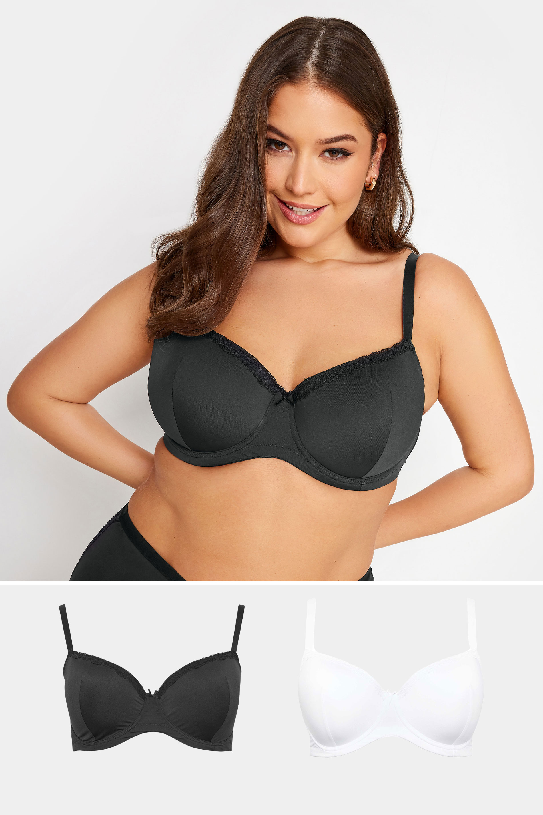 Yours YOURS 2 PACK Black & White Lace Trim T-Shirt Bras