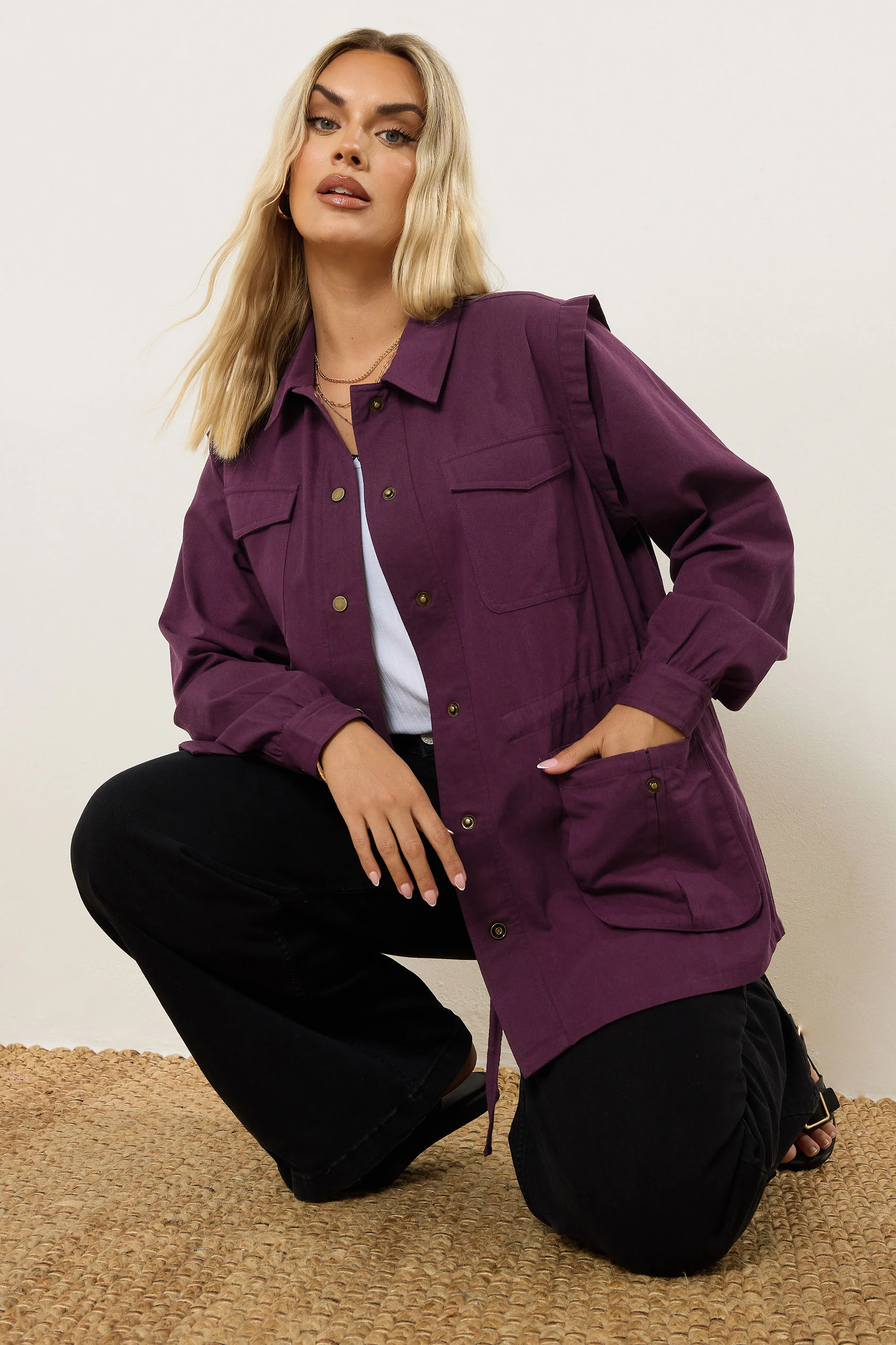 Yours YOURS Curve Berry Red Carpenter Jacket