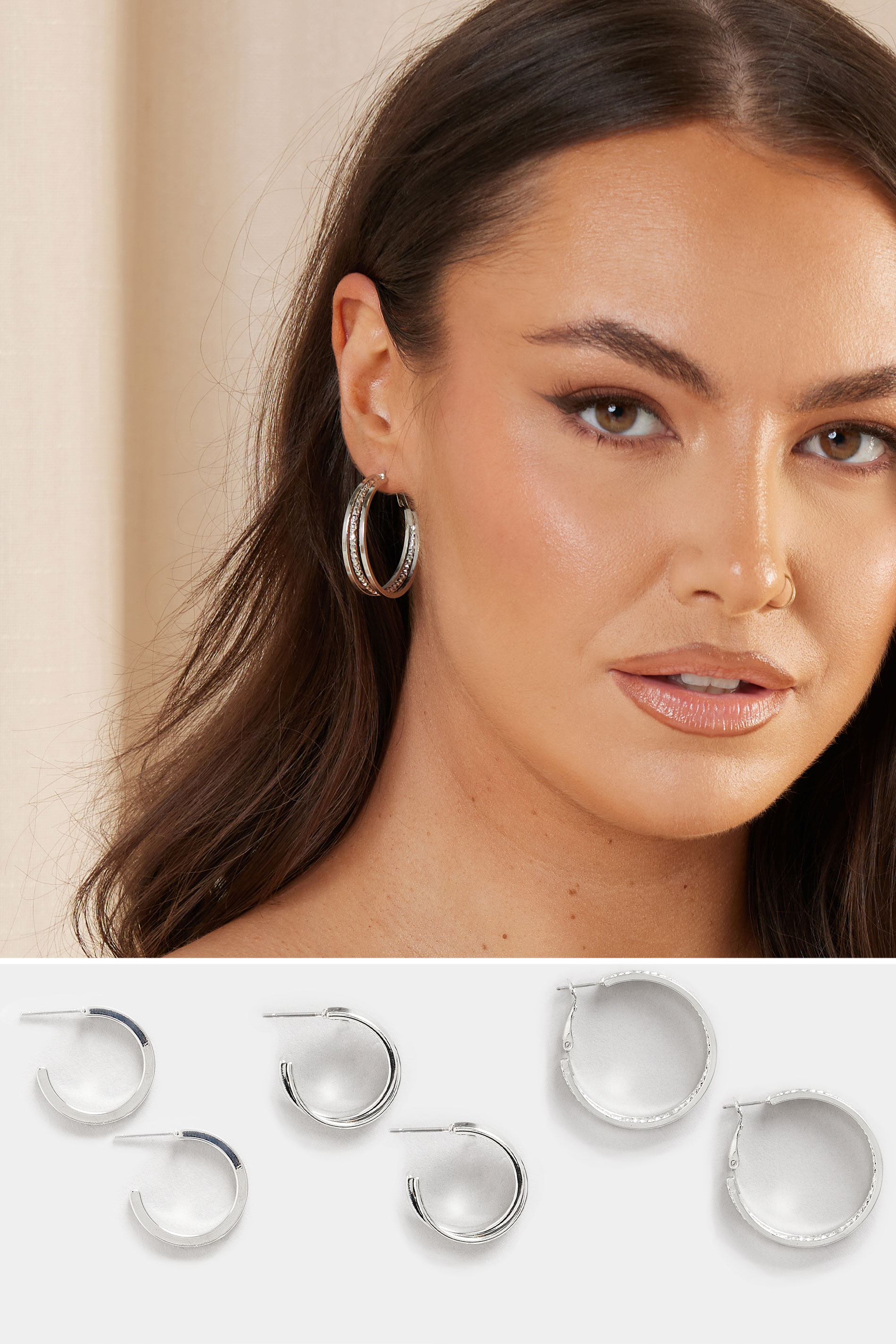 Yours 3 PACK Silver Tone Mixed Hoop Earrings Set