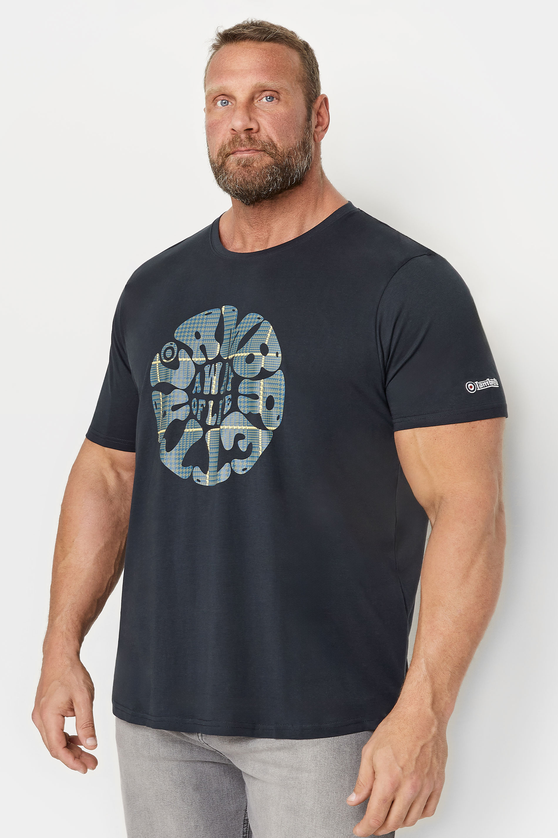 Lambretta LAMBRETTA Big & Tall Navy Blue 'Lambretta' Circle Print Slogan T-Shirt