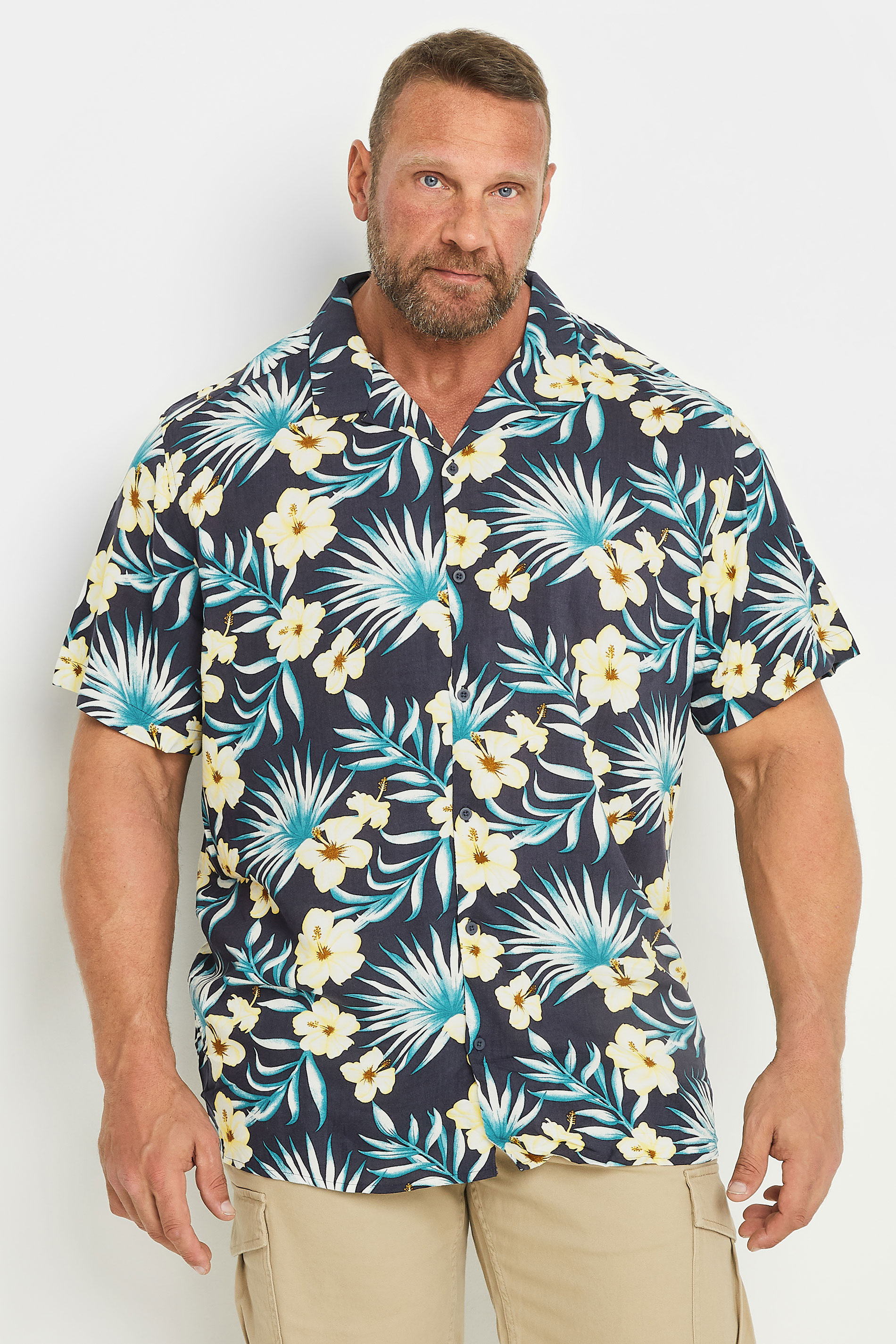 Jack & Jones JACK & JONES Navy Blue Floral Print Short Sleeve Resort Shirt