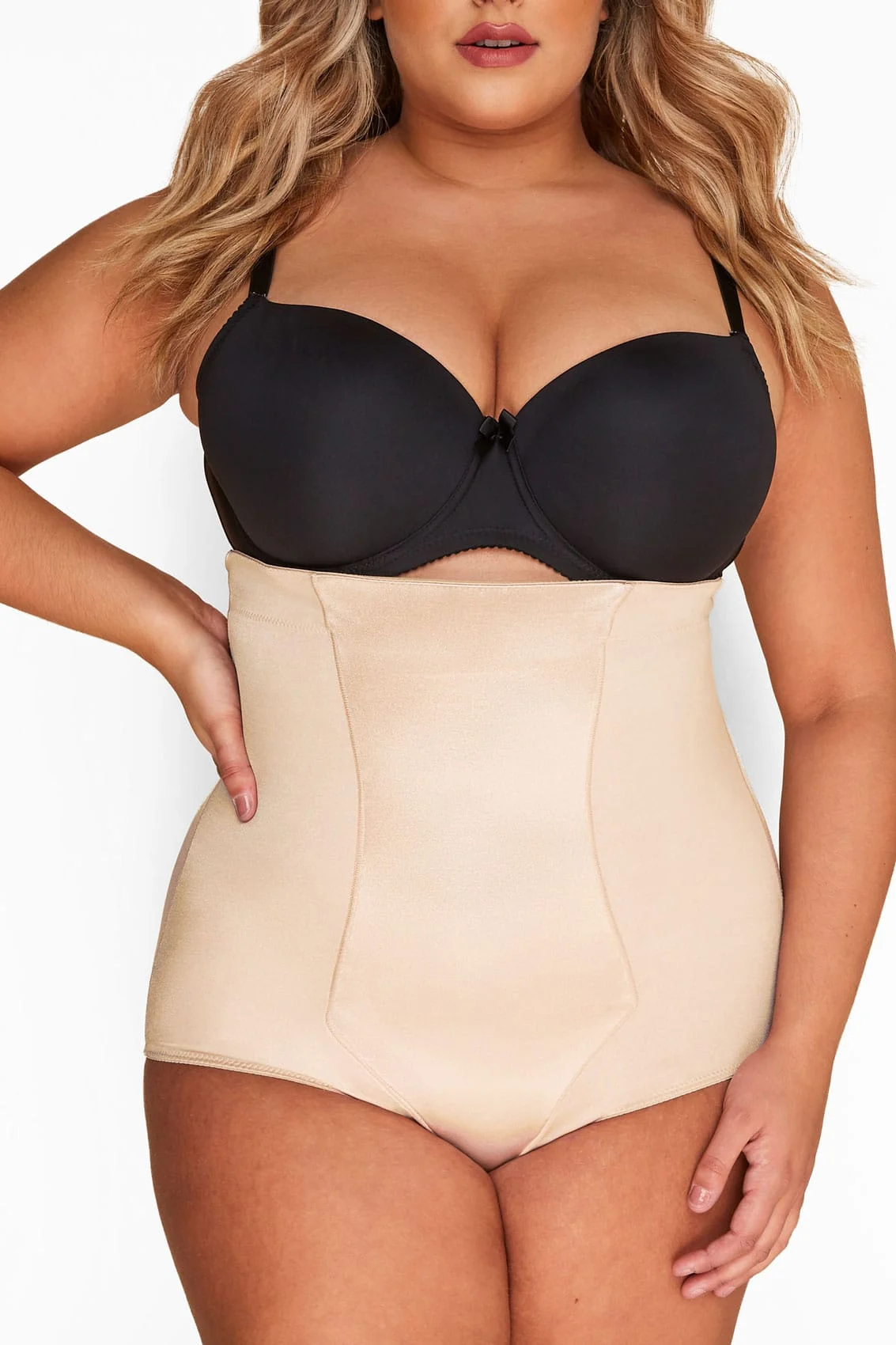 Yours YOURS Curve Nude Satin Control High Waisted Full Brief