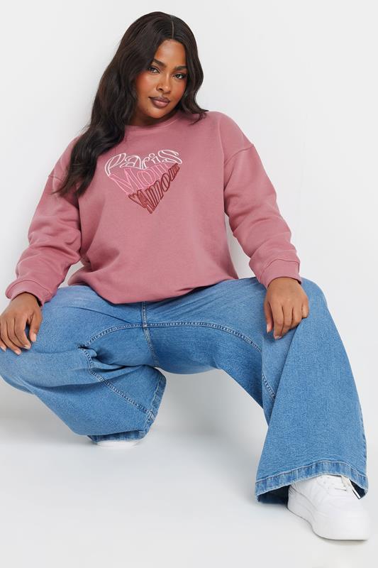Yours YOURS Curve Pink 'Paris Mon Amour' Embroidered Sweatshirt