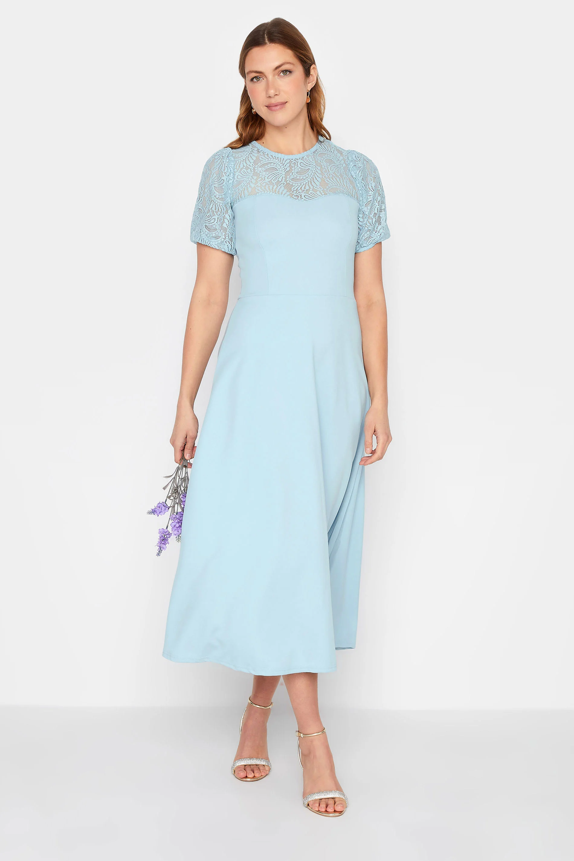 LTS LTS Tall Light Blue Lace Midi Dress