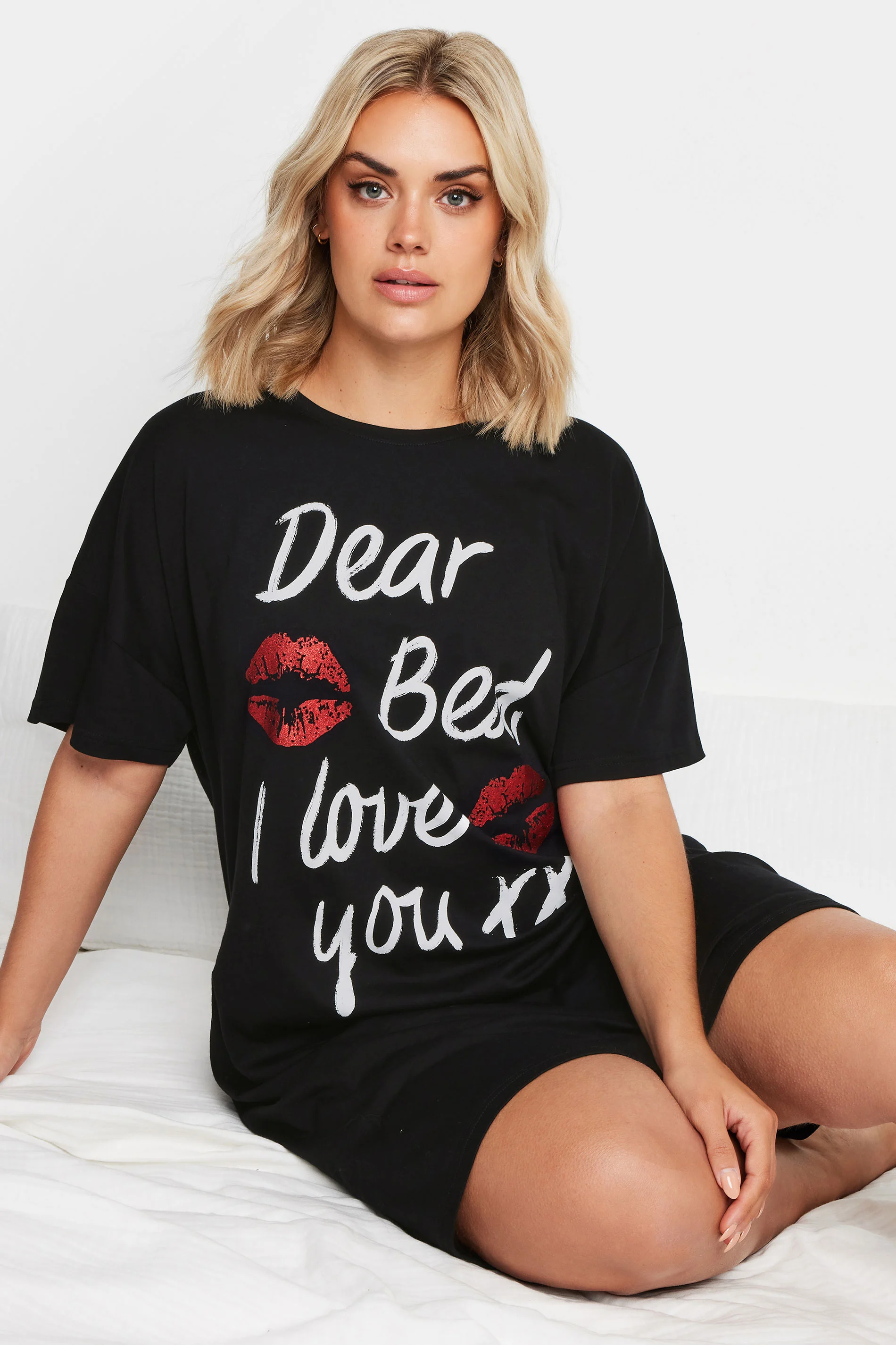 Yours YOURS Curve Black 'Dear Bed' Slogan Sleep Tee Nightdress