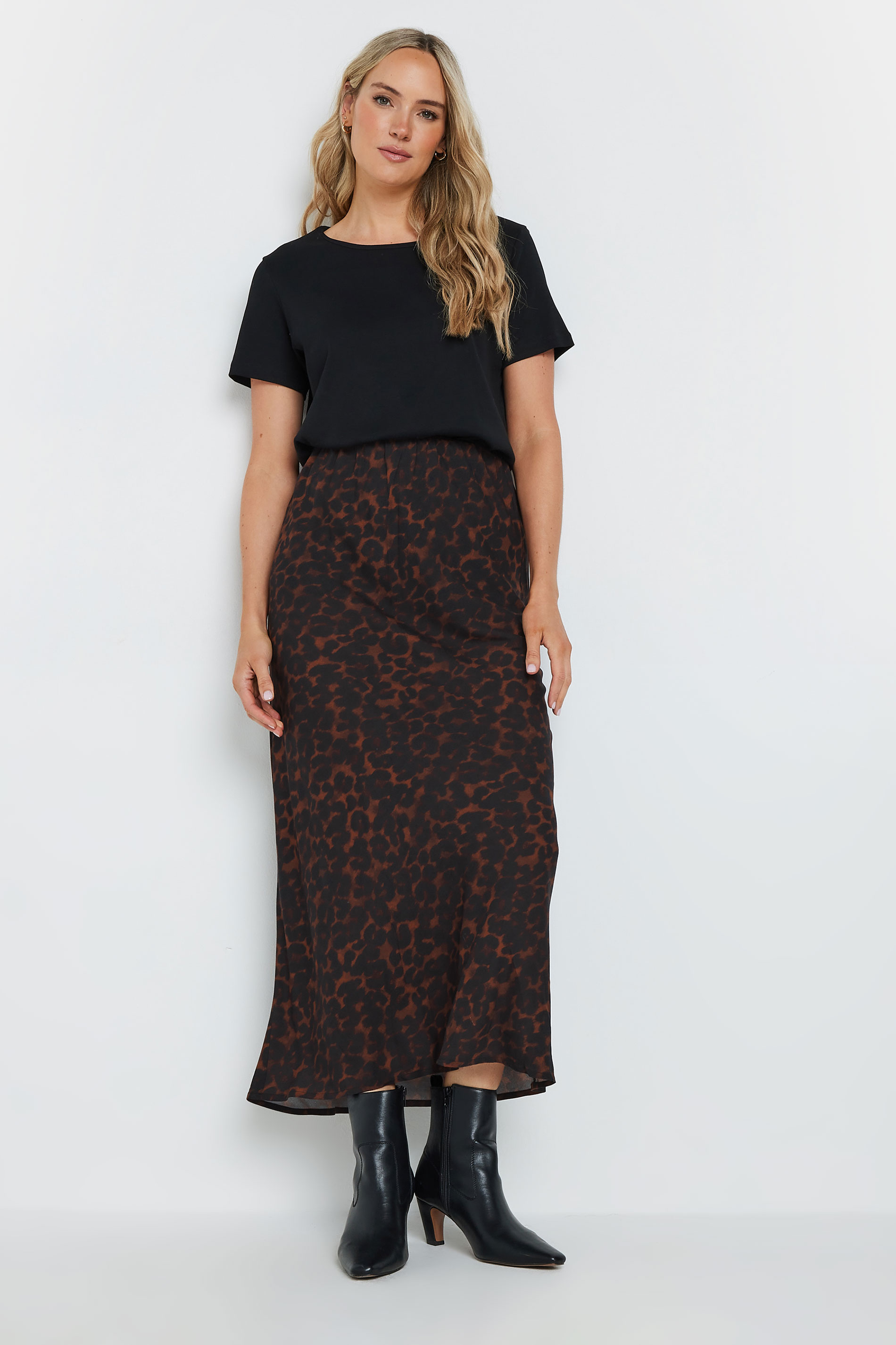 LTS LTS Tall Chocolate Brown Leopard Print Midaxi Skirt