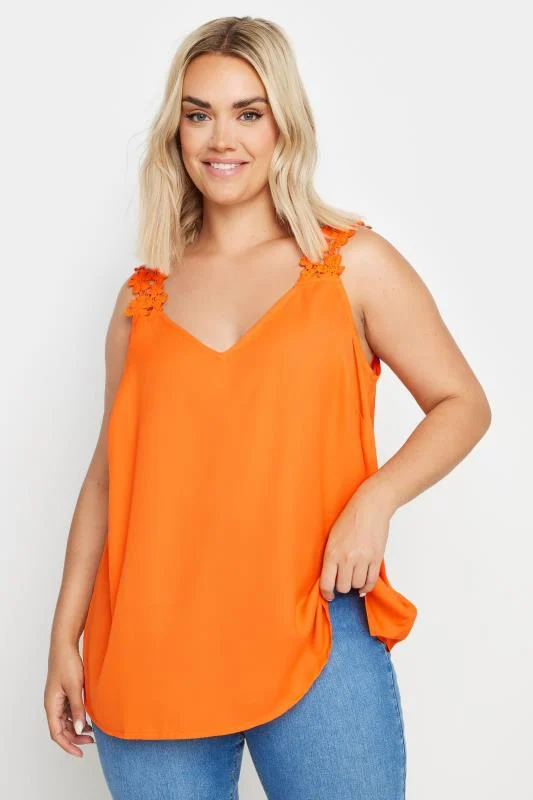 Yours YOURS Curve Orange Floral Trim Cami